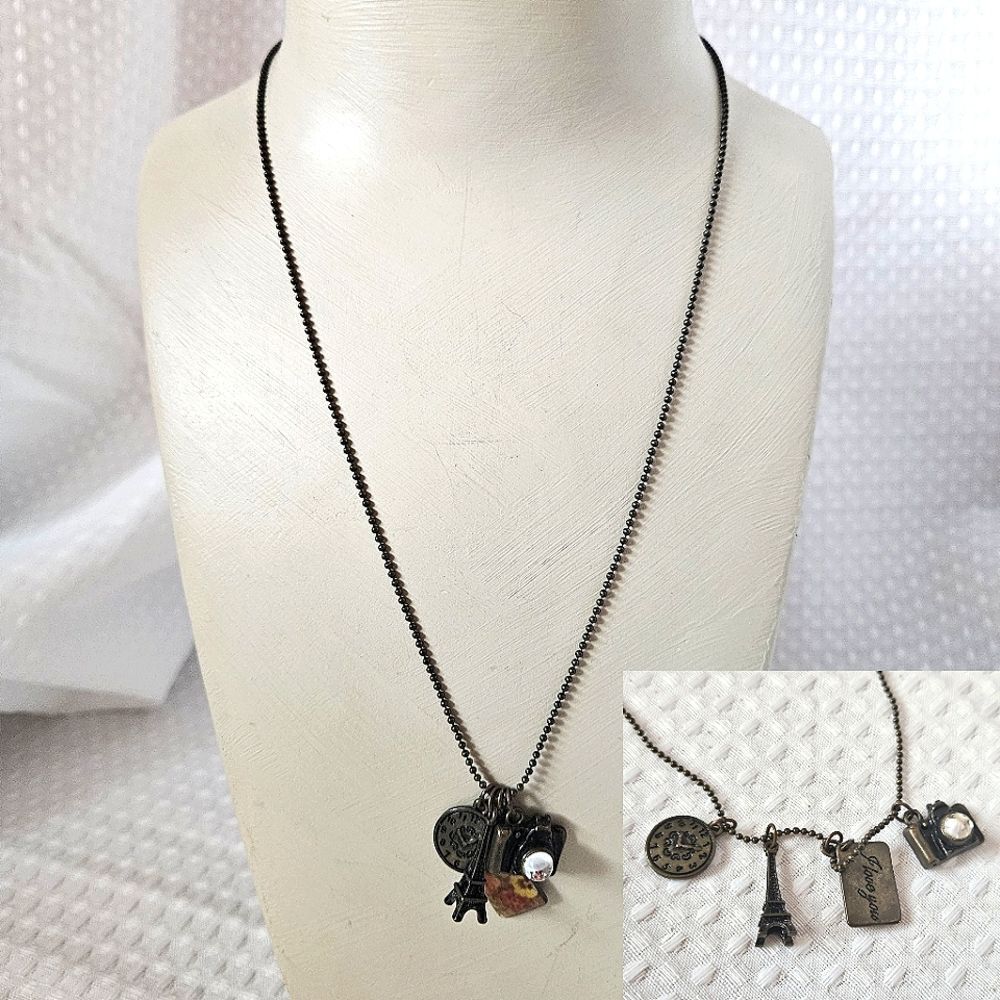 Fun Paris Theme Charm Necklace - Bronze